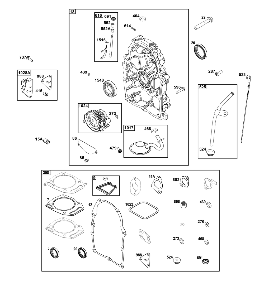 Crankcase Cover/Sump Group Diagram and Parts List for 305440-0587-G1 200000 - 399999 Briggs and Stratton Engine